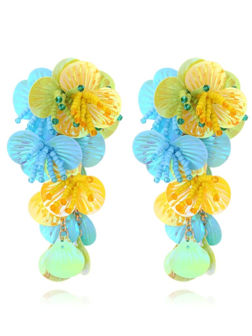 Zara Colorful Floral Statement Earrings Beaded Cluster Ibiza Resort Bold Summer